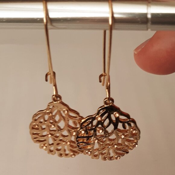 Vintage Pierced Round Dangle Earrings Gold Tone With Gold Tone Crystal Accents - Picture 3 of 5